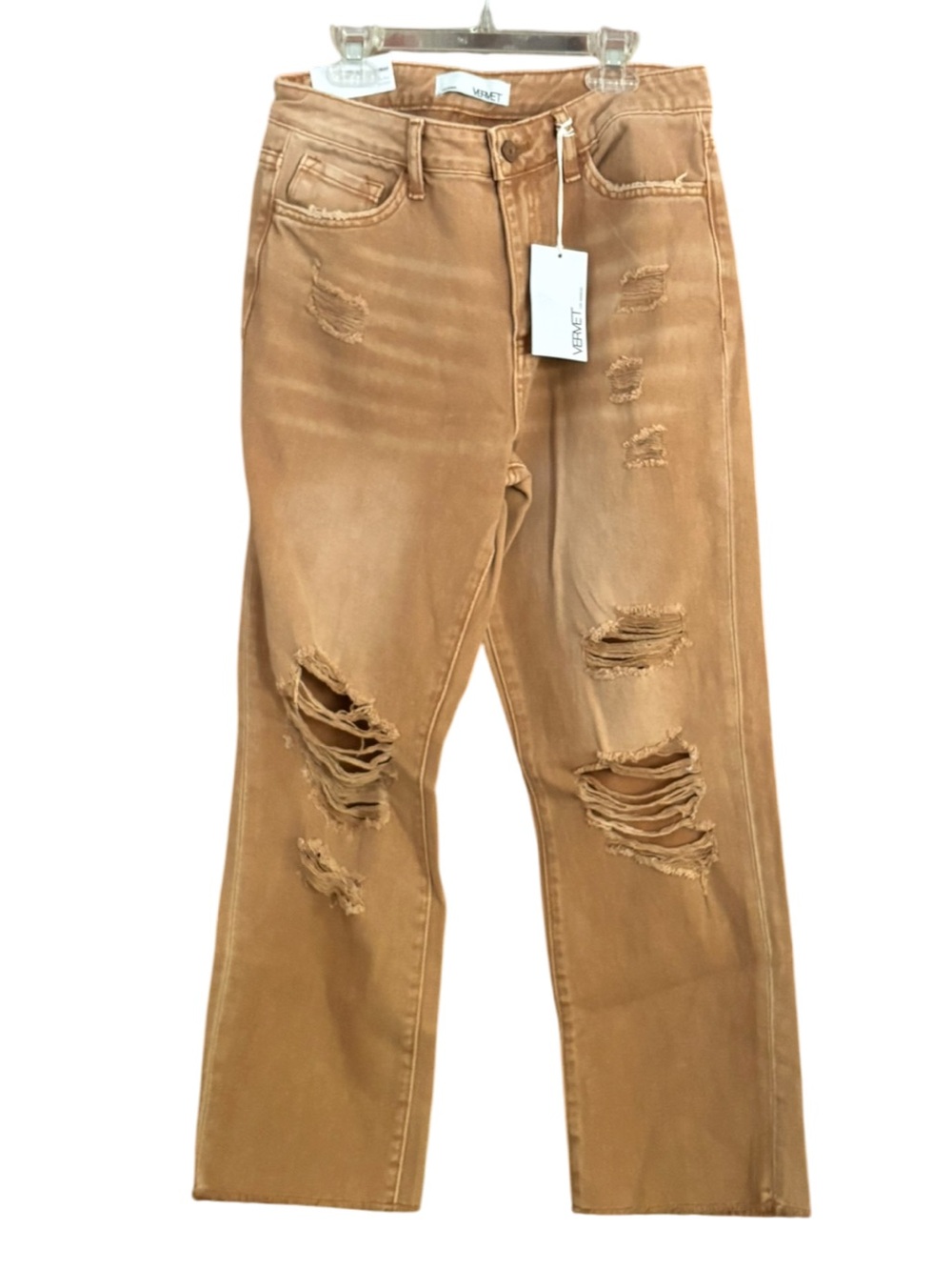 VERVET by Flying Monkey "Norah" High Rise Straight Frayed Hem 
Jeans Camel Sz 27